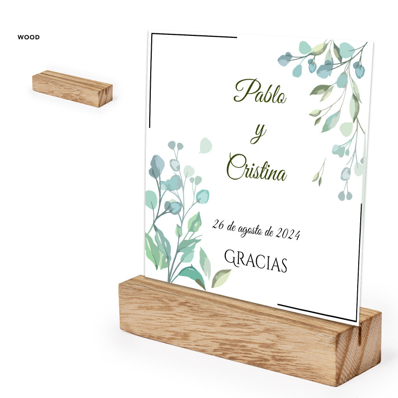 Soporte de mesa con tarjeta recordatorio personalizado para detalles