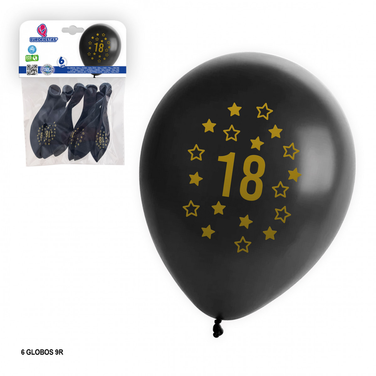 Globos de latex decorados en pack de 6 para 18 cumpleaños