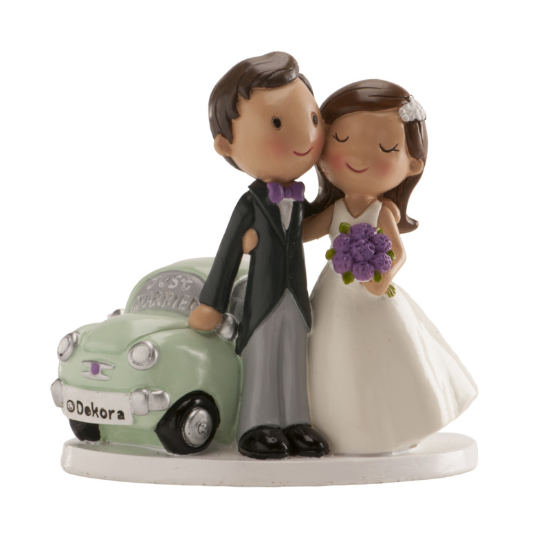 Figura novios coche para tarta de boda