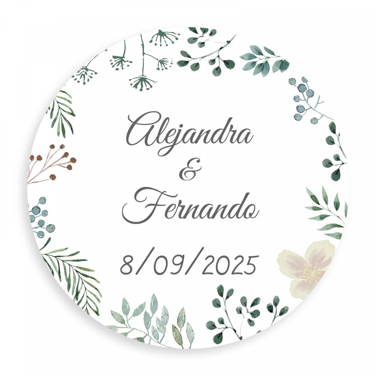 Adhesivo personalizado 5cm herbal minimalista para bodas y eventos