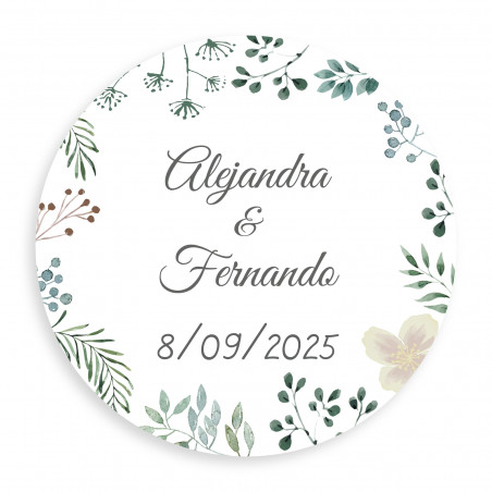 Adhesivo personalizado 5cm herbal minimalista para bodas y eventos