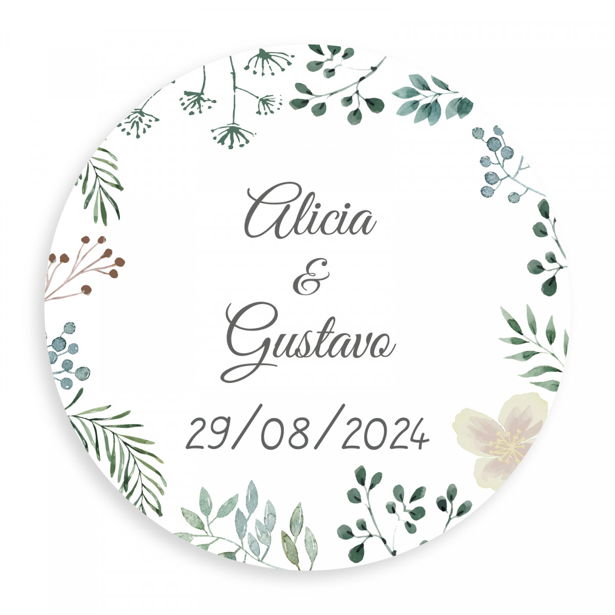 Adhesivo personalizable redondo 3cm herbal minimalista para bodas y eventos