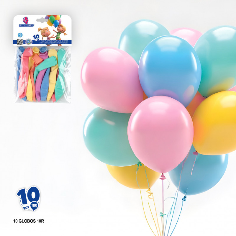 Globos de latex surtidos de colores suaves en pack de 10 unidades