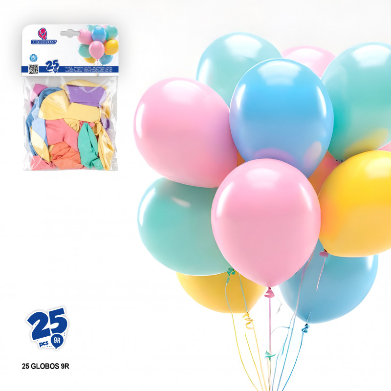 Globos de latex surtidos de colores suaves en pack de 25 unidades