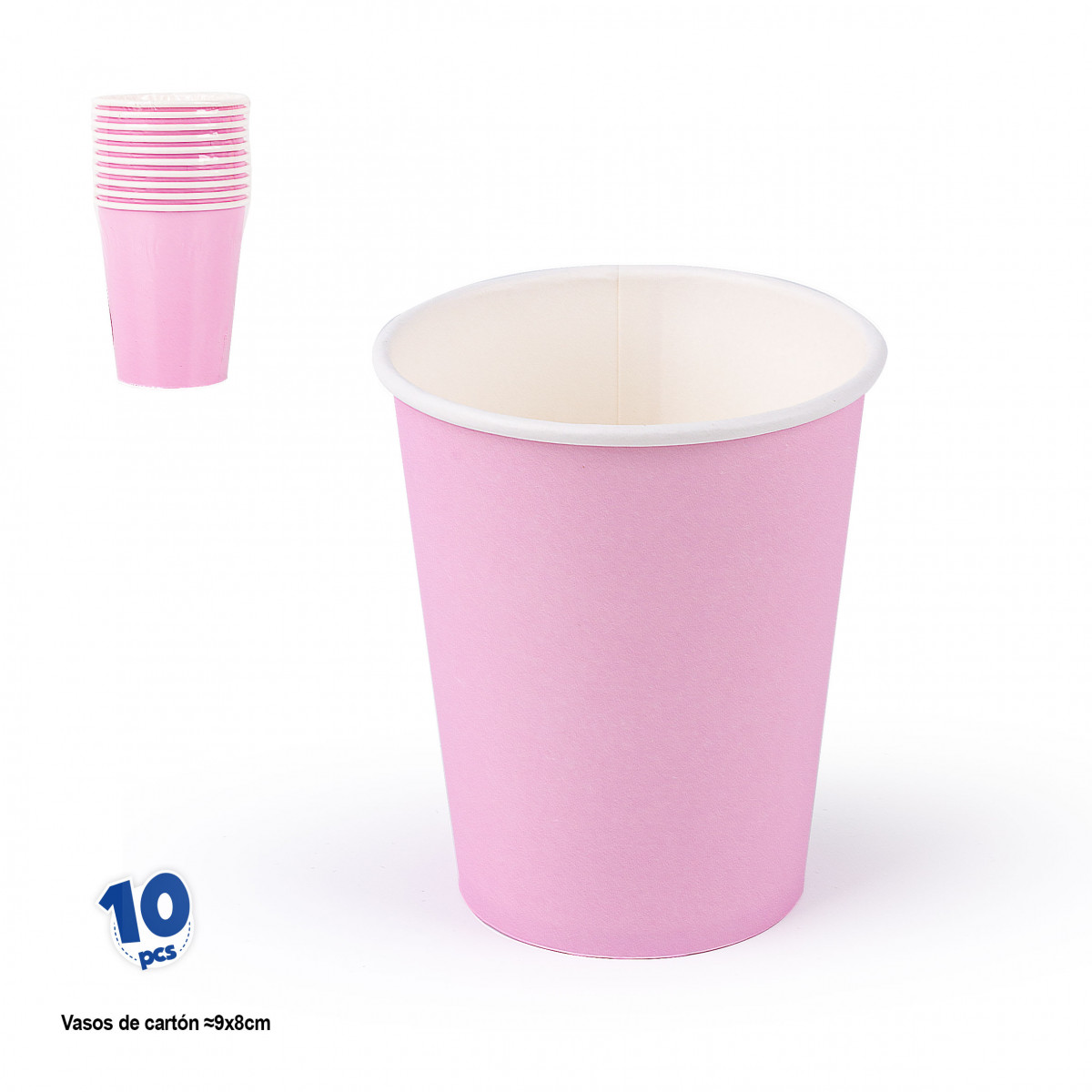 Vasos desechables de cartón rosa en pack de 10 unidades