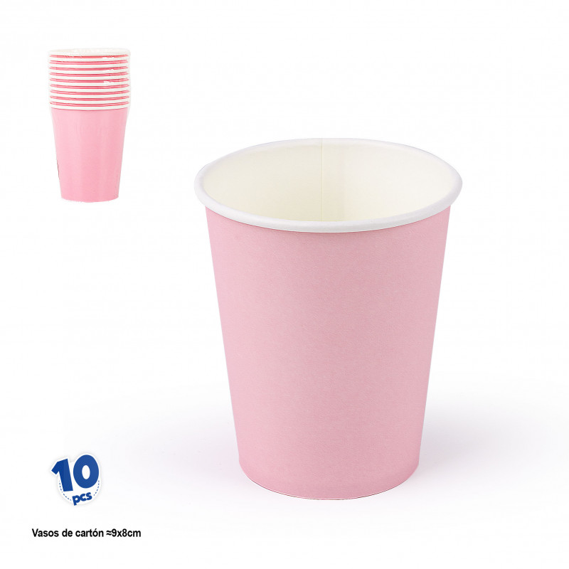 Vasos desechables de carton rosa pastel en pack de 10 unidades