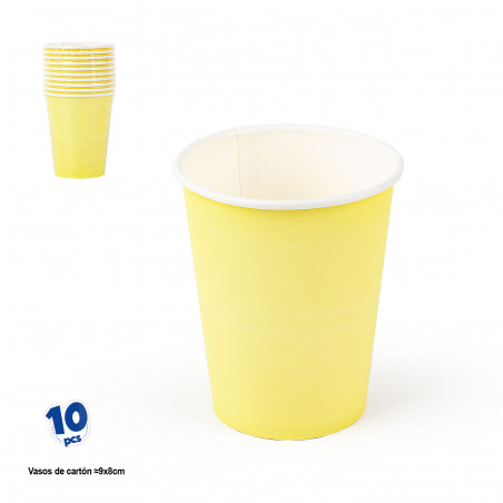 Vasos desechables de carton amarillo pastel liso en pack de 10 unidades