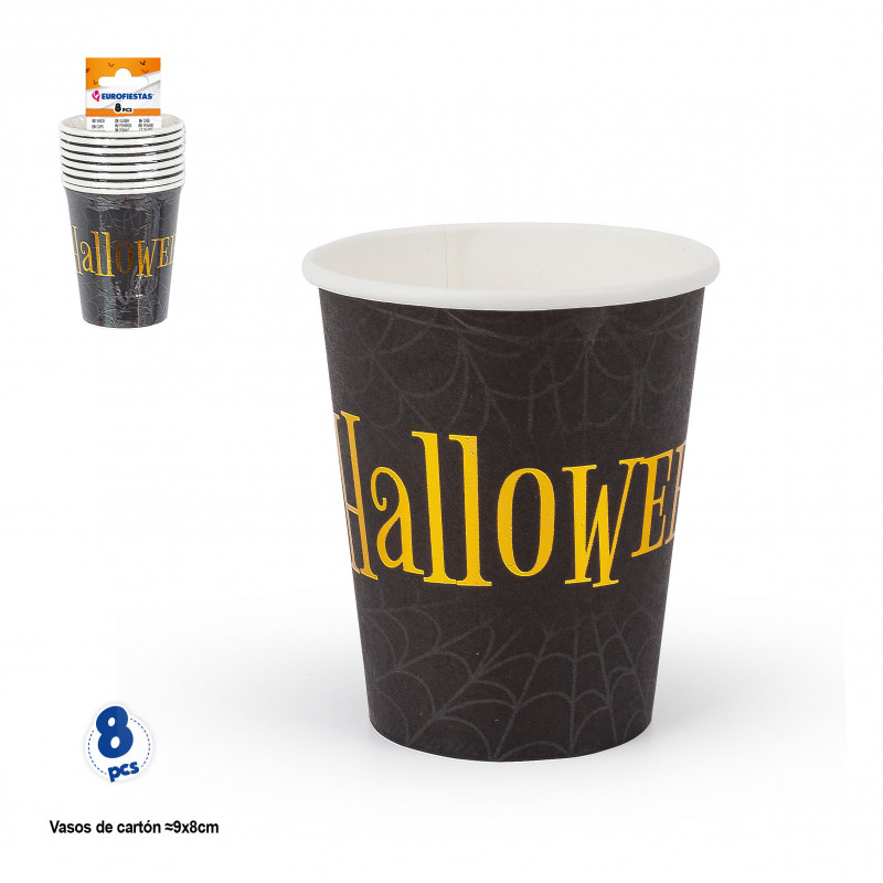 Vasos desechables negros para Halloween en pack de 8 unidades