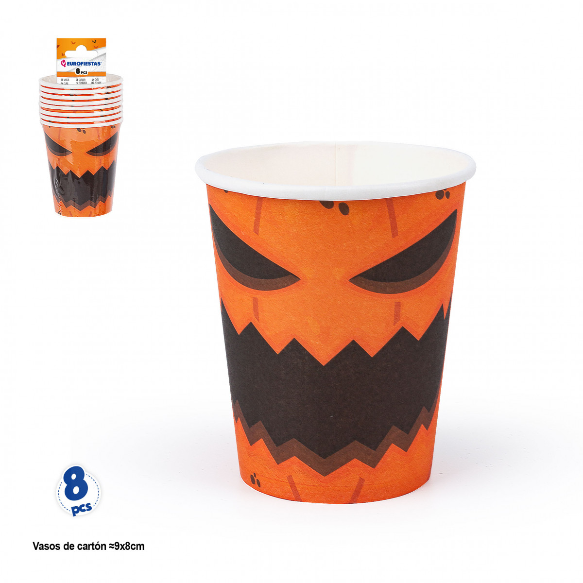 Vasos desechables de calabazas para Halloween en pack de 8 unidades