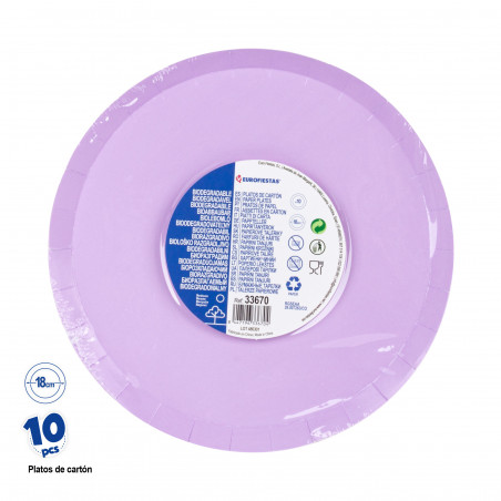 Plato plano en color lila en pack de 10 piezas y 18cm