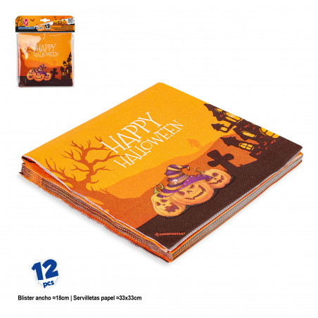 Servilletas papel para fiestas de halloween en pack de 12 unidades 33 x 33 cm