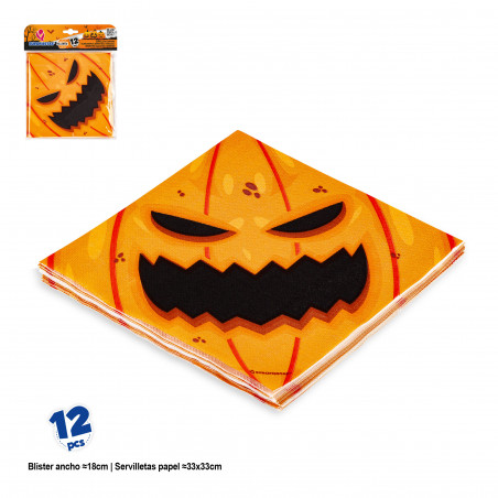 Servilletas calabaza halloween en pack de 12 unidades 33x33