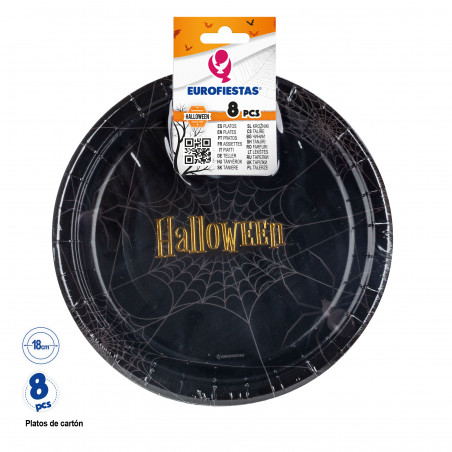 Plato para halloween de cartón en pack de 8 unidades y 18 cm