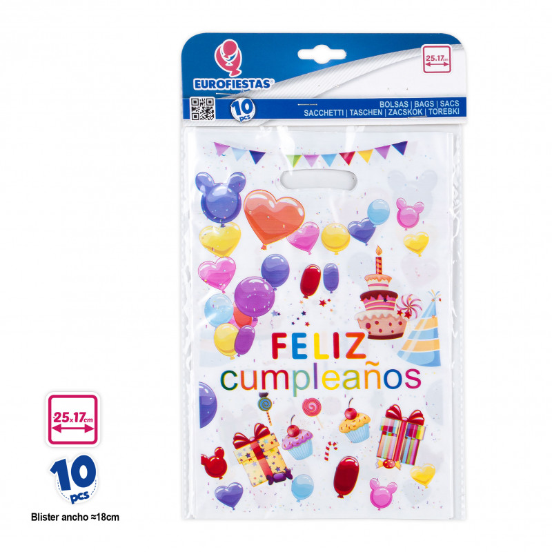 Bolsas de plástico para cumpleaños en pack de 10 unidades