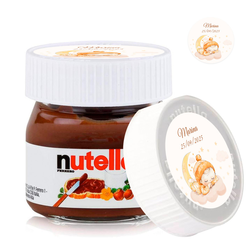 Nutella 25 gramos con tapa personalizada para detalles de bautizo