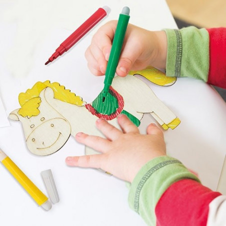 Figuras de madera para colorear con rotuladores en bolsa con adhesivo personalizado para detalles