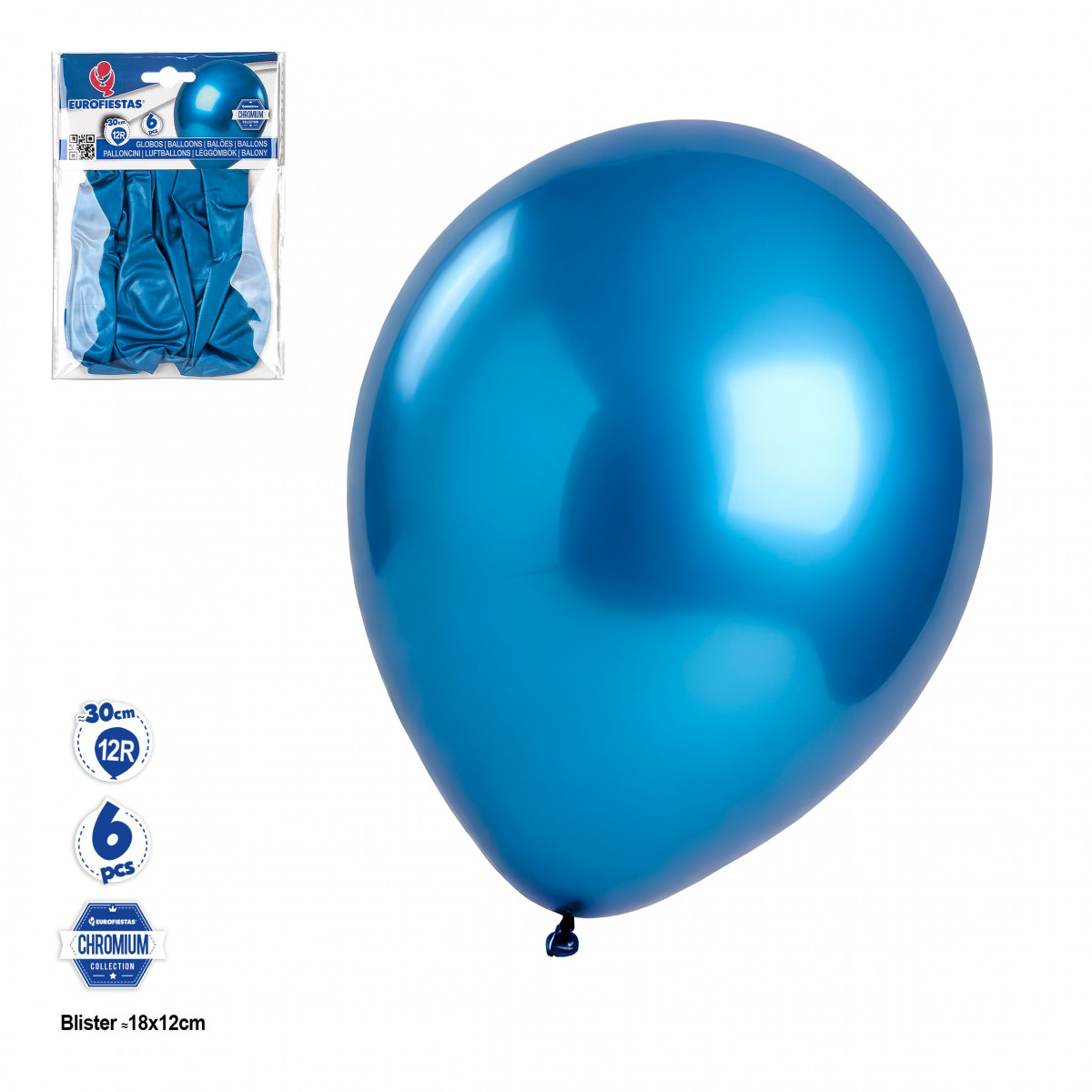 Globo cromado azul en pack de 6 unidades