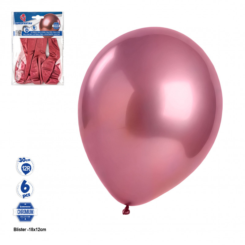 Globo cromado rosa en pack de 6 unidades