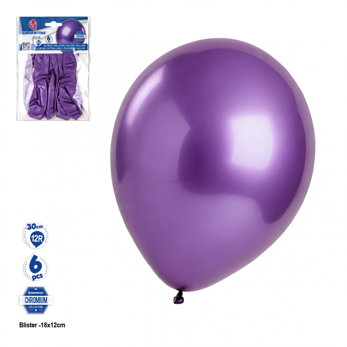 Globo cromado morado en pack de 6 unidades