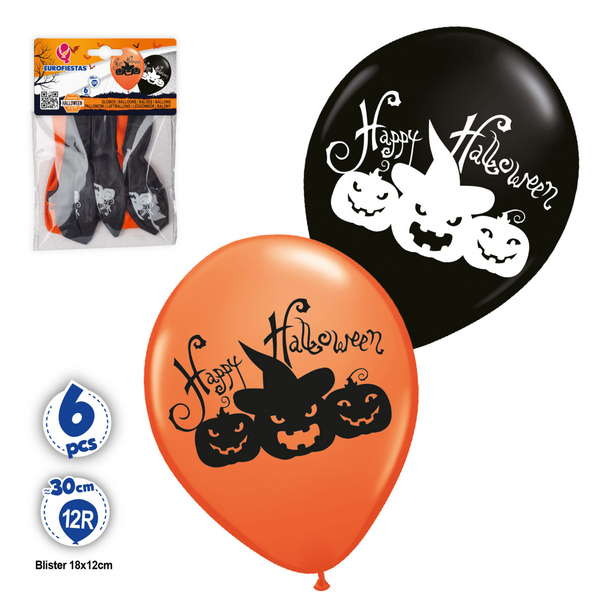 Globos de latex para halloween en pack de 6 unidades