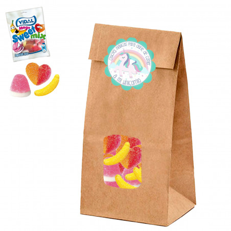 Gomitas con azúcar en bolsa con ventana transparente y adhesivo divertido para cumpleaños