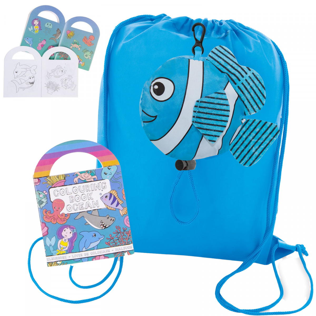 Mochila plegable de pez y libro infantil para dibujar más pegatinas para regalar