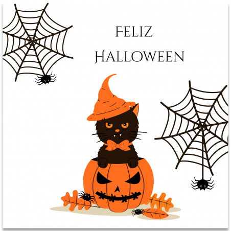 Adhesivo cuadrado feliz halloween para detalles 5x5 cm