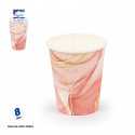 Vasos desechables bicolor con efecto marmol rosa y dorado en pack de 8 unidades