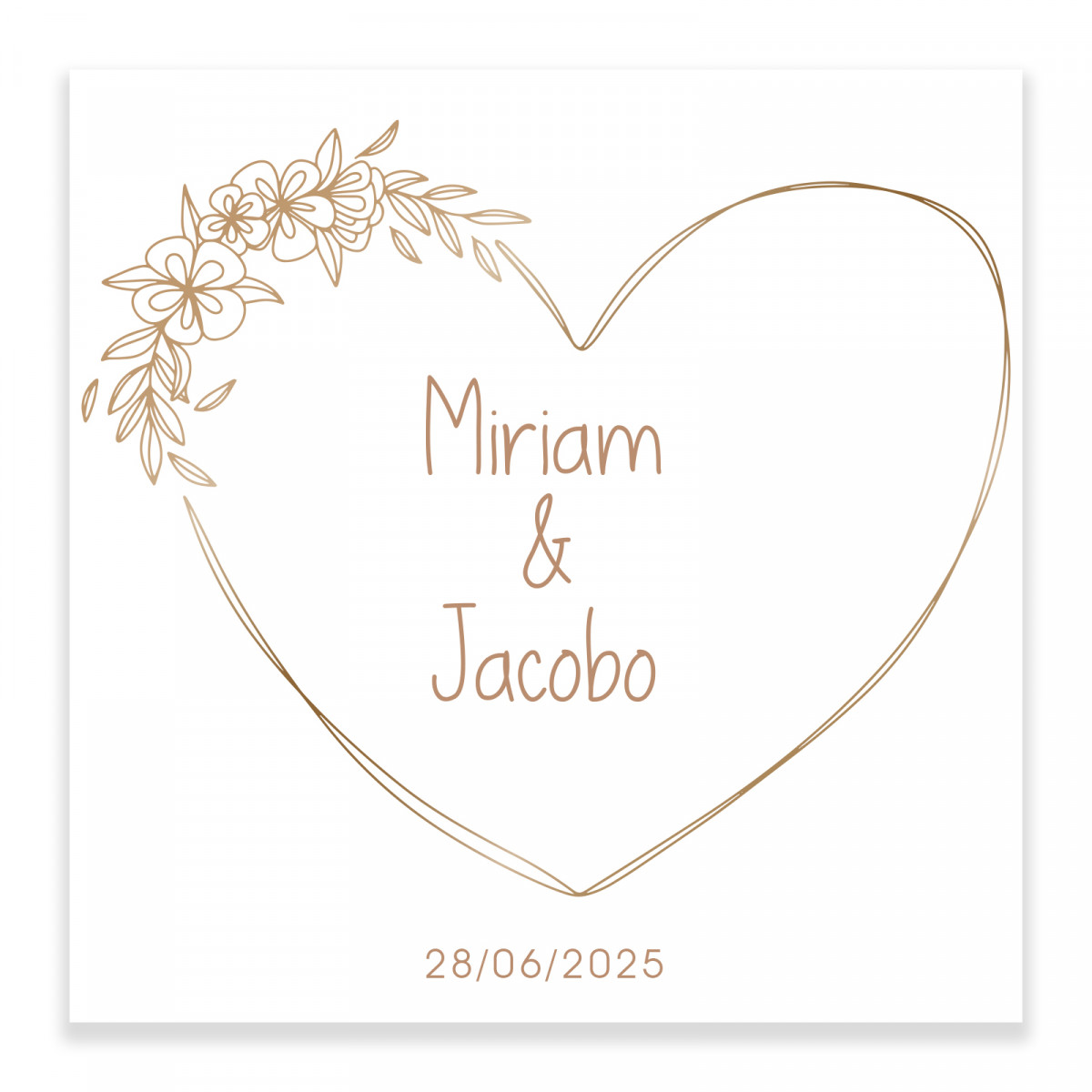 Adhesivo con corazón con líneas minimalistas cuadrado personalizable 5x5 para bodas y eventos