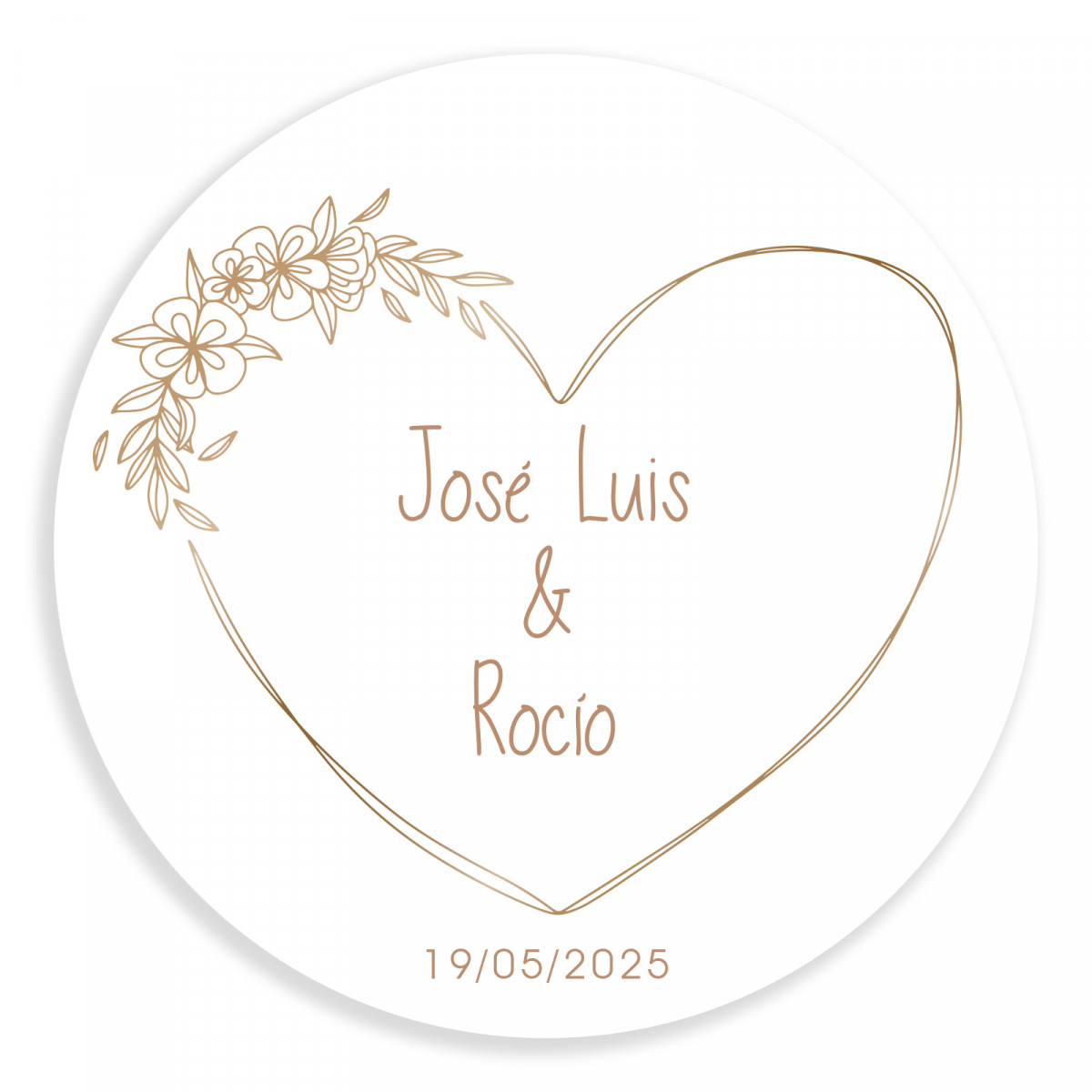 Adhesivo con corazón con líneas minimalistas redondo personalizable 5cm para bodas y eventos