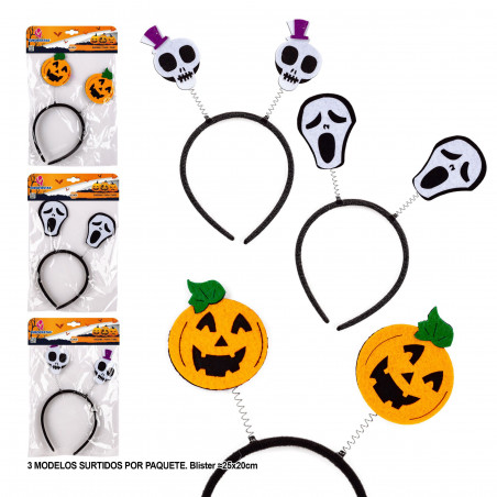 Diadema halloween con calabazas y bolsa de cerebros rellenos de gelatina en bolsa de calabaza para detalles