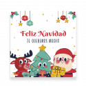 Adhesivo de Navidad personalizable con diseño de Papá Noel y amigos cuadrado 5x5