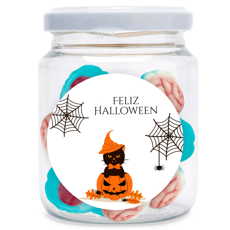 Tarro de cerebros de gelatina con adhesivo personalizable para detalles halloween