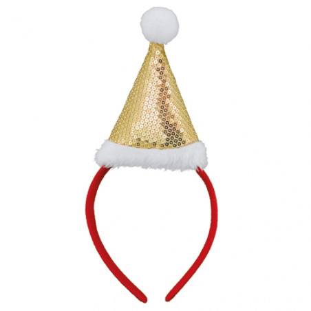 Diadema con Gorro navideño dorado