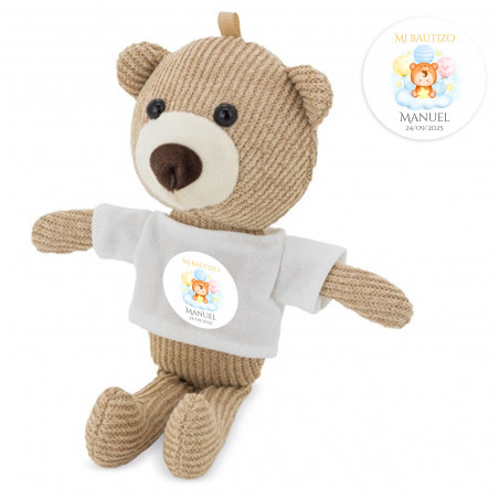 Oso de peluche pequeño con adhesivo personalizado para regalar en Bautizo