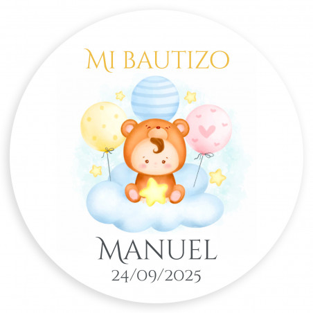 Oso de peluche pequeño con adhesivo personalizado para regalar en Bautizo