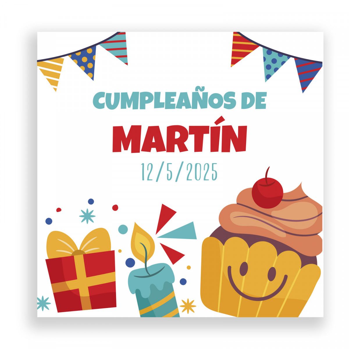 Adhesivo de cumpleaños personalizado 5x5 con elementos animados y divertidos