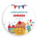 Adhesivo de cumpleaños personalizado redondo 5cm con elementos animados y divertidos