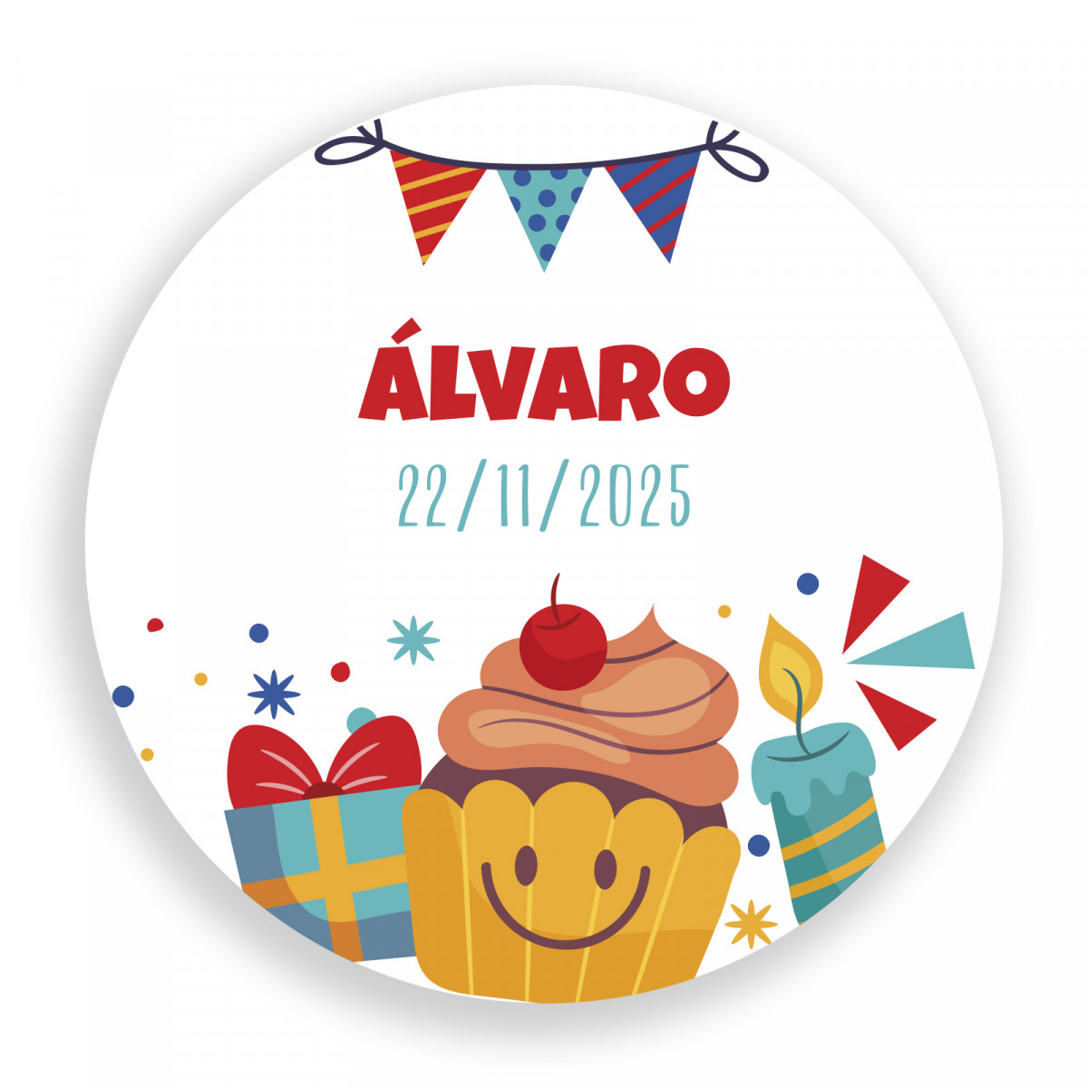 Adhesivo de cumpleaños personalizado  3cm redondo con elementos animados y divertidos