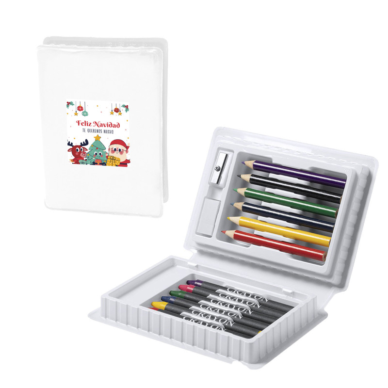 Estuche con material de dibujo infantil con adhesivo de Navidad personalizado para regalar