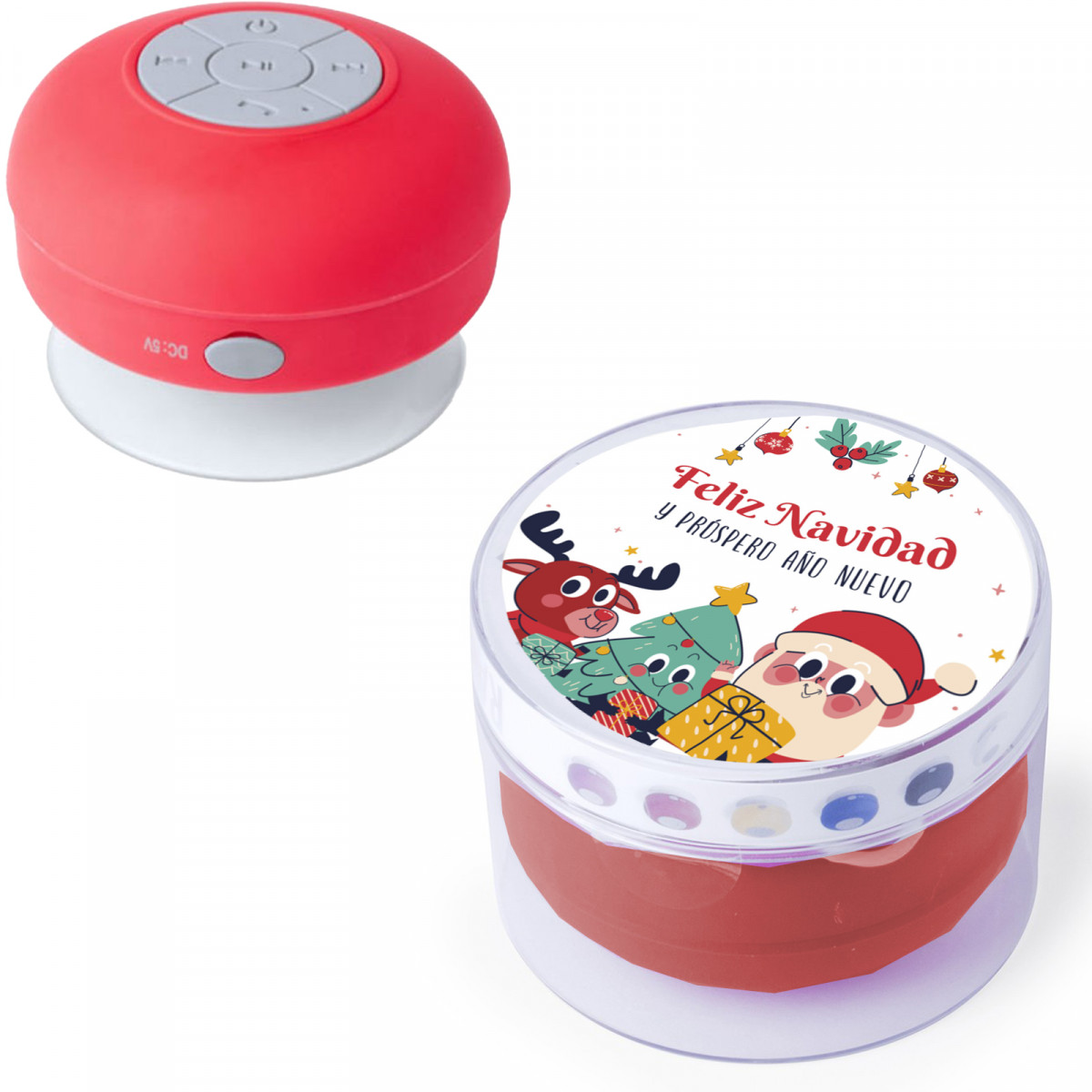 Altavoz rojo Bluetooh sumergible rojo con adhesivo especial Navidad Papá Noel y amigos