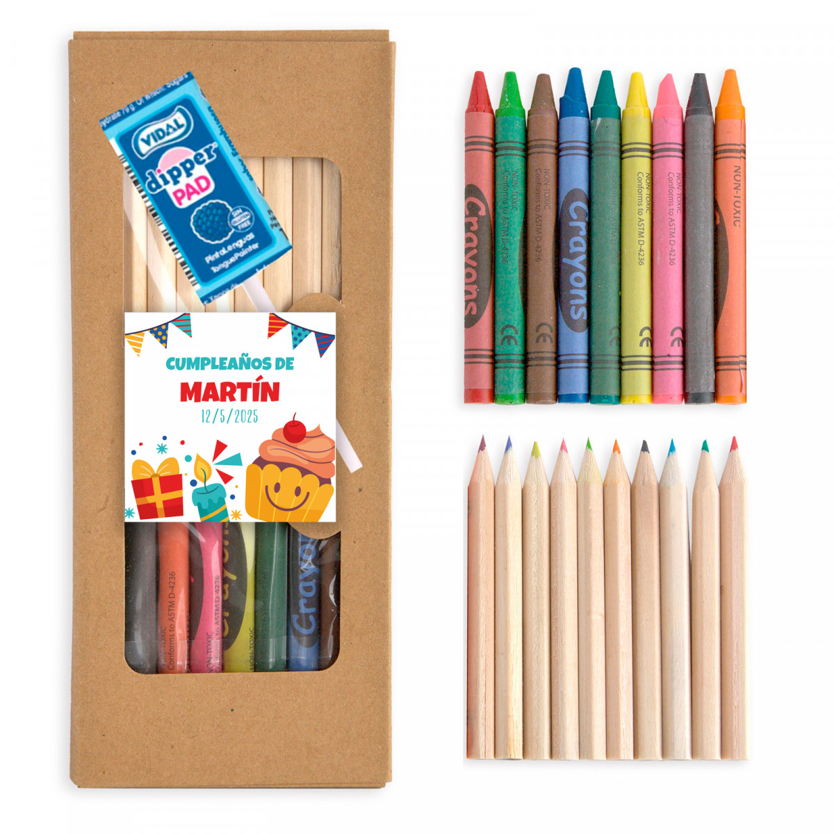 Colores y ceras para colorear en estuche con adhesivo personalizable y dipper para detalles