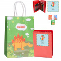 Estuche con material de dibujo con adhesivo personalizado de dinosaurio y bolsa estampada a juego