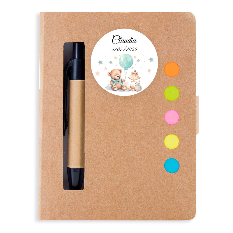 Libreta con adhesivo personalizado para detalles bautizos