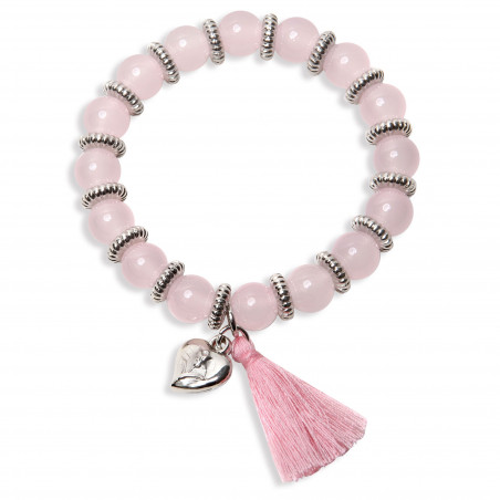 Pulsera rosa de cuentas con borlón a juego en bolsa de algodón y adhesivo personalizado para Bodas y eventos