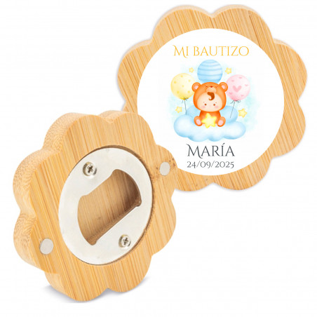 Abridor de bambú con forma de flor y adhesivo personalizable para detalles