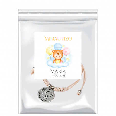 Pulsera con medalla decorativa en bolsa con adhesivo personalizable para detalles