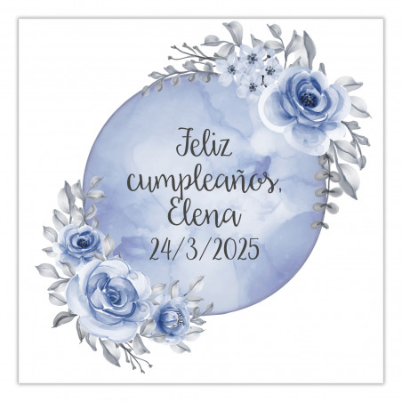 Adhesivos editables 5x5 adaptable para personalizar con fondo de luna azul y flores para eventos