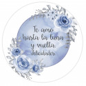 Adhesivos editables 5cm para personalizar con fondo de luna azul y flores para eventos