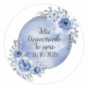 Adhesivos editables 5cm para personalizar con fondo de luna azul y flores para eventos